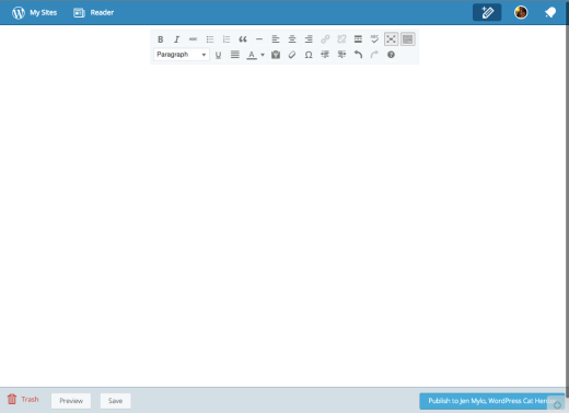 Screenshot of distraction-free writing mode on wordpress.com